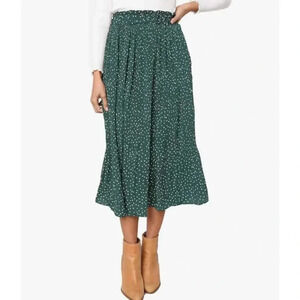Exlura Women’s High Waisted Polka Dot Pleated Midi Skirt NWT XXL